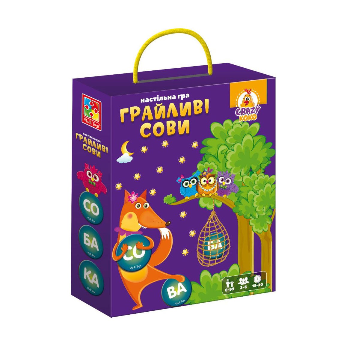 Настільна гра Vladi Toys Грайливі сови. Бачу слово! 18.5*5.5*22.5 см, від 6 років, 99 фішок (VT8033-08)